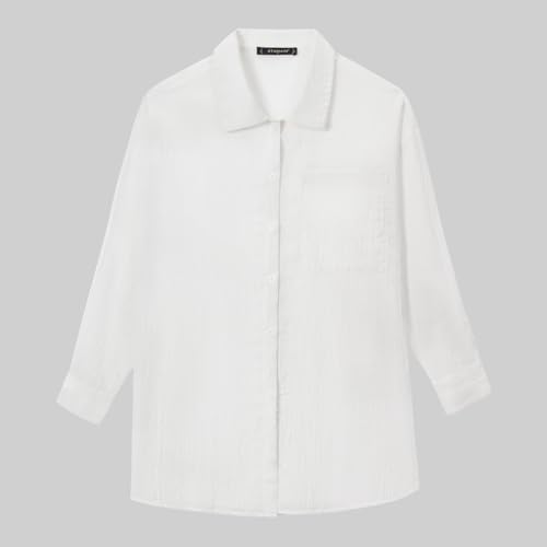 Womens Button Down Shirts Oversize Casual Boyfriend Long Sleeve Button Up Shirt Women Plus Size Blouses Tops with Pocket