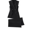 Women 2 Piece Blazer Outfits Sleeveless Blazer Vest Trouser Two Pieces Set Office Work Wear