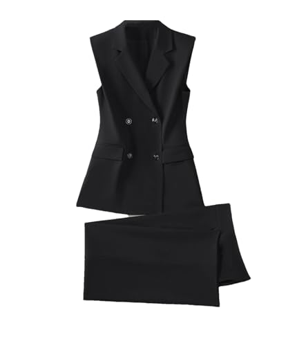 Women 2 Piece Blazer Outfits Sleeveless Blazer Vest Trouser Two Pieces Set Office Work Wear