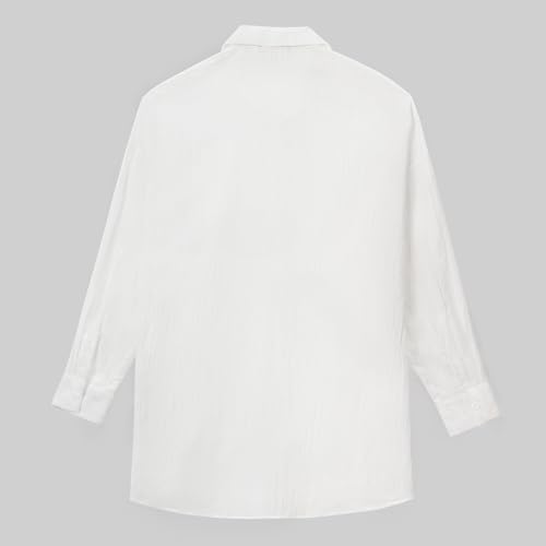 Womens Button Down Shirts Oversize Casual Boyfriend Long Sleeve Button Up Shirt Women Plus Size Blouses Tops with Pocket