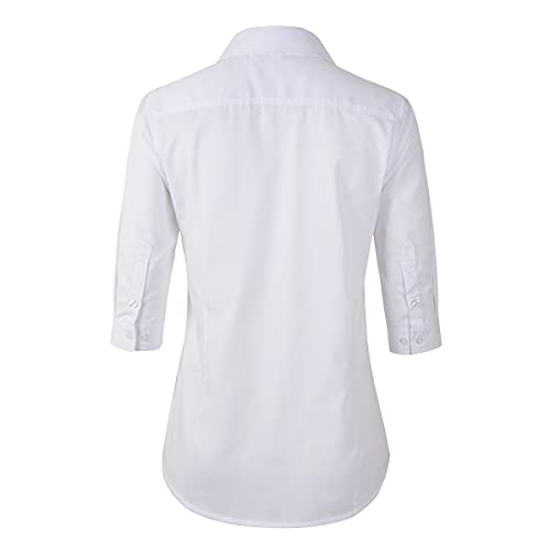 Women's 3/4 Sleeve Formal Work Wear White Button Down Shirt