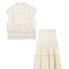 21jLYHeNKfL.jpg Women's 2-Piece Set Sleeveless Single-Breasted Top+Hollow High Street Lace Crochet Skirt