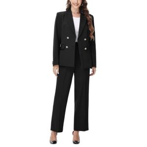 Women's 2 Piece Set Double Breasted Blazer and Pants Suit Business Outfits for Work Office