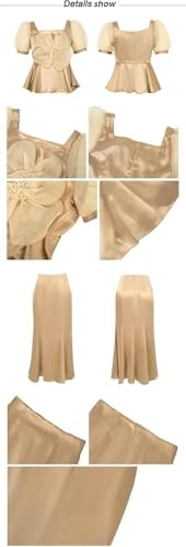 Satin 2 Piece Outfit Women Elegant Corset Top High Waist Fishtail Skirt Set Long Blouse Shirt Evening Dress Suit