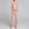 Women's Mother of The Bride Pants Suits Full Length Chiffon Lace 3/4 Sleeve 3 Pcs Wedding Sets