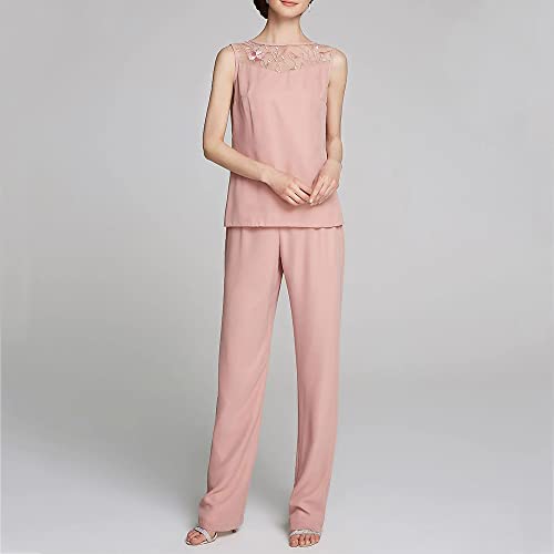 Women's Mother of The Bride Pants Suits Full Length Chiffon Lace 3/4 Sleeve 3 Pcs Wedding Sets