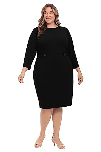 Women's Work Office Business Sheath Dress with Button Waist Detail