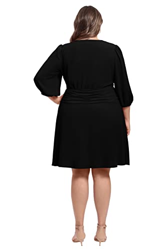 Women's Shirred Surplice Bishop Sleeve Dress