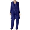 3 Pcs Mother of Bride Pants Suits Sets Women Plus Size Chiffon Long Sleeve Jacket Vest Pants Suits