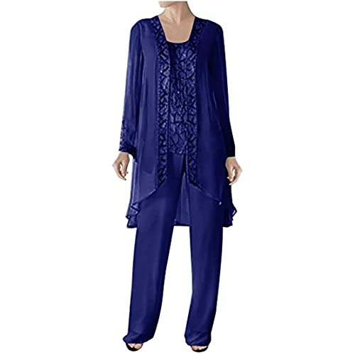 3 Pcs Mother of Bride Pants Suits Sets Women Plus Size Chiffon Long Sleeve Jacket Vest Pants Suits
