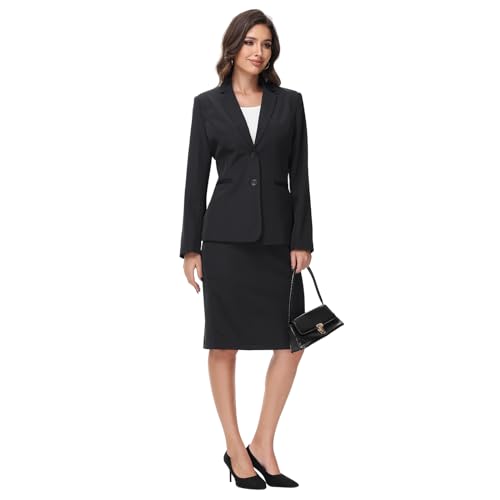 Women's Business Skirt Suit Set 2 Piece Office Outfits Notched Lapel Blazer and Pencil Skirt