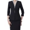 Women Long Sleeve Slim Fit Suit Jacket Midi Wrap Hip Pencil Skirt 2 Piece Sets Business Casual Sutis