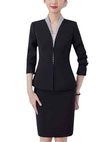 Women Long Sleeve Slim Fit Suit Jacket Midi Wrap Hip Pencil Skirt 2 Piece Sets Business Casual Sutis