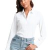 Womens Stretch Button Down Shirt Long Sleeve Wrinkle-Free Lightweight Smooth Loose Casual Office Work Shirts