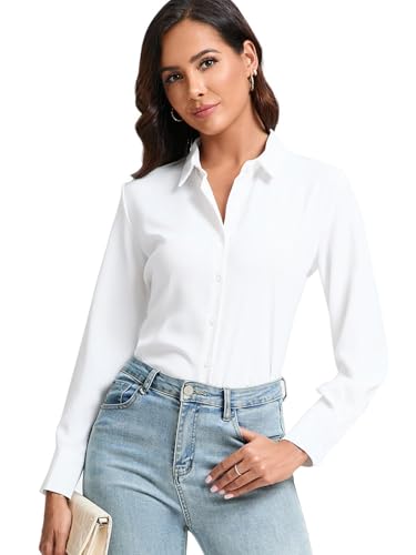 Womens Stretch Button Down Shirt Long Sleeve Wrinkle-Free Lightweight Smooth Loose Casual Office Work Shirts