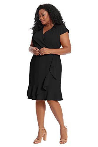 Women's Dresses Feminine Ageless Surplice V-Neck Faux Wrap Ruffle Dress Office Event Shower Guest of