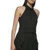 Paris Women's Chiffon High-Low Maxi Dress with Ruffle Skirt and Mock Neck