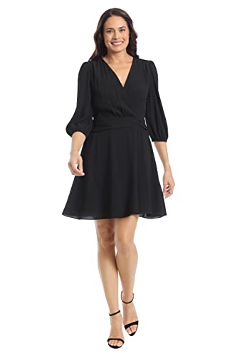 Women's Shirred Surplice Bishop Sleeve Dress