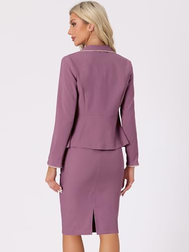 Women's Two Piece Skirt Sets Tweed Trim Blazer Knee Length Work Pencil Skirt Business Suits Office Outfits