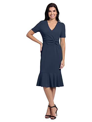 Women's V-Neck Polished Flounce Hem Twist Waist Detail Feminine Office Event Guest of