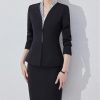 Women Long Sleeve Slim Fit Suit Jacket Midi Wrap Hip Pencil Skirt 2 Piece Sets Business Casual Sutis
