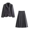 Women's Winter Slim Commuter Lapel Single Breasted Suit Jacket High Waist Skirt Set