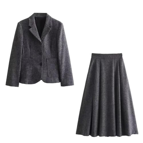 Women's Winter Slim Commuter Lapel Single Breasted Suit Jacket High Waist Skirt Set