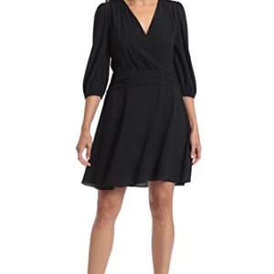 Women's Shirred Surplice Bishop Sleeve Dress