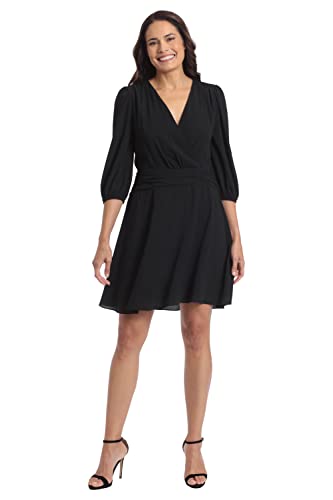 Women's Shirred Surplice Bishop Sleeve Dress