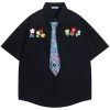 Men's Button Down Shirts Handcrafted Floral Short Sleeve Shirt Graffiti Necktie Casual Shirts Summer Beach Tops