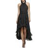 Paris Women's Chiffon High-Low Maxi Dress with Ruffle Skirt and Mock Neck