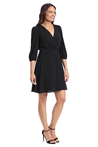Women's Shirred Surplice Bishop Sleeve Dress