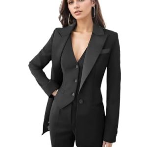 Womens Tuxedo 3 Piece Suit Sets for Women Blazer Pants Vest Set Womens Business Professional Outfits