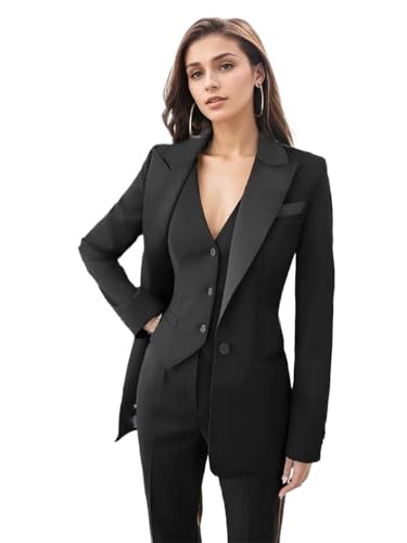 Womens Tuxedo 3 Piece Suit Sets for Women Blazer Pants Vest Set Womens Business Professional Outfits