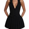 Women's 2 Piece Sets for Women Button Down A-Line V Neck Sleeveless Blazer Vest and Mini Pleated Skirt Set
