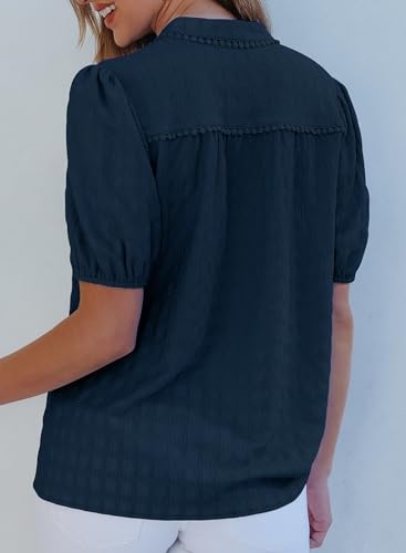 Womens Button Down Shirts Cute Short Puff Sleeve V Neck Tops Spring Summer Blouses for Women Dressy Casual