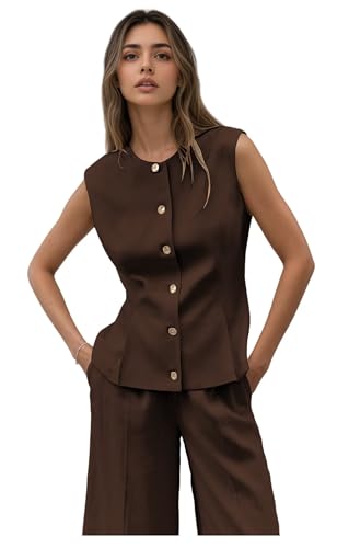 Summer Sets Women 2 Piece Outfits for Formal Interview Linen Sleeveless Vest Leisure Pants Outfits for Women Casual