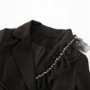 31BjgE6fFL.jpg Women Black Skirts Suit Long Sleeve Sashes Blazer Mesh Long Skirts 2 Pieces Set