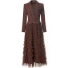 Women Elegant Commuter Suit Notched Long-Sleeved Appliques Tops Flounced Edge Skirt 2 Piece Set