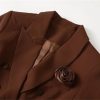 Women Elegant Commuter Suit Notched Long-Sleeved Appliques Tops Flounced Edge Skirt 2 Piece Set
