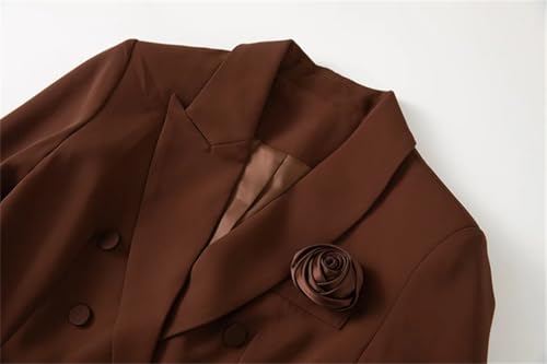 Women Elegant Commuter Suit Notched Long-Sleeved Appliques Tops Flounced Edge Skirt 2 Piece Set