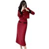 Women Vintage Tweed Two Piece Set Short Coat + Bodycon Skirt Suits Winter Elegant 2 Piece