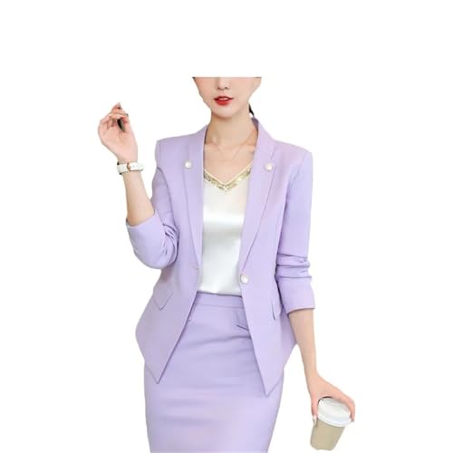 Women Pink Business Suit Long Sleeve Blazers Skirt Office Work Wear Elegant Career Two Piece Set