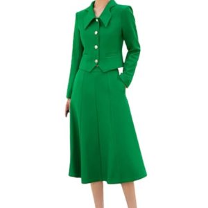 Women Spring Skirt Sets Solid Long Sleeve Lapel Collar Short Coat Big Swing A-Line Skirt 2 Piece Suits