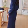 Women Solid Long Sleeve Notch Collar Cropped Jacket High Waist Split Straight Pencil Skirt 2 Piece Suits Sets