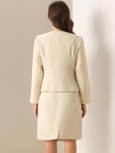 Suit Set for Women's 2 Piece Outfits Tweed Peplum Collarless Blazer Jacket and Skirt Sets