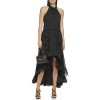 Paris Women's Chiffon High-Low Maxi Dress with Ruffle Skirt and Mock Neck