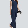 Women's Summer 2 Piece Blazer Outfits Sleeveless Crewneck Vest Wide Leg Pantsuit 2025 Dressy Casual Work Sets