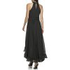 Paris Women's Chiffon High-Low Maxi Dress with Ruffle Skirt and Mock Neck