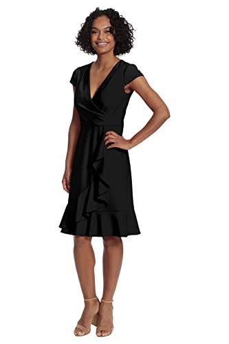 Women's Dresses Feminine Ageless Surplice V-Neck Faux Wrap Ruffle Dress Office Event Shower Guest of